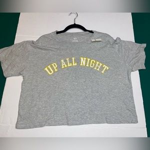 Aerie Short Sleeve Crew Neck Grey T-Shirt Medium NWT "Up All Night" Woma…